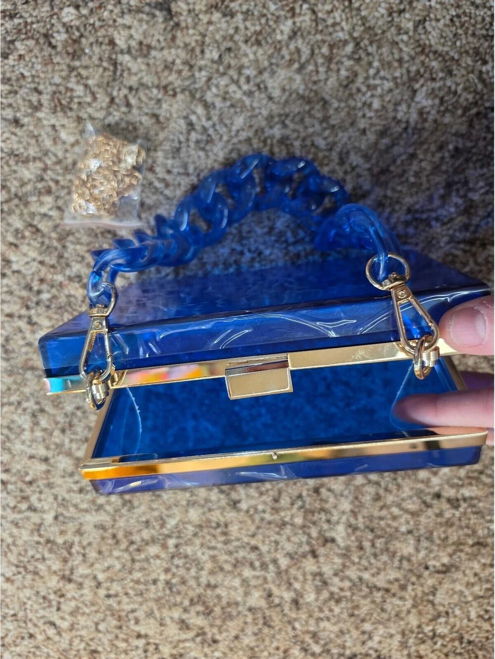 Modern Blue Acrylic Clutch Bag with Gold Hardware and Chain Handle